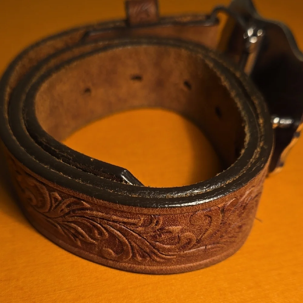 Tony Lama Kid's Leather Floral and Long Horn Belt